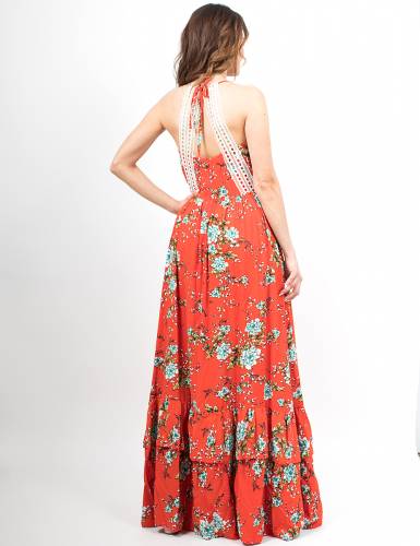 Φόρεμα μακρύ με λουλούδια σε έθνικ στυλ